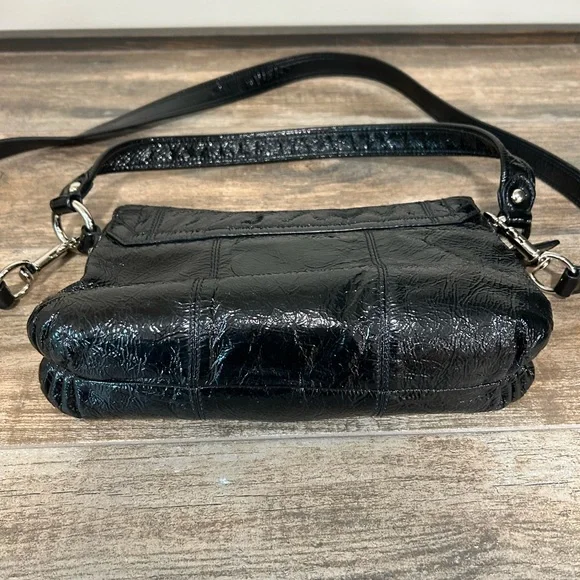 COACH POPPY GLOSSY PATENT LEATHER BAG PURSE 18161 BLACK 2 STRAPS CROSSBODY - Picture 14 of 15